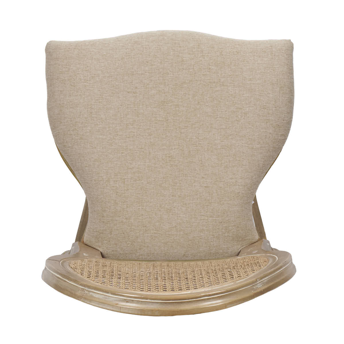 Chivari Antique Distressed Wood Louis Pop Chair Rattan Back and Beige Tweed Fabric Seat CLPWANTIQ-FR-ZG-T