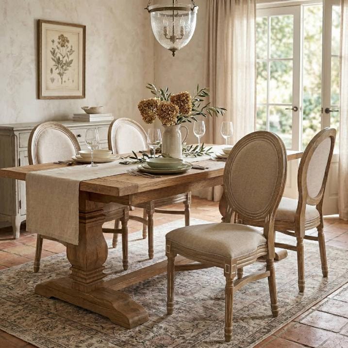 Chivari Antique Distressed Wood Louis Pop Chair Beige Tweed Fabric Back and Seat CLPWANTIQ-ZG-T