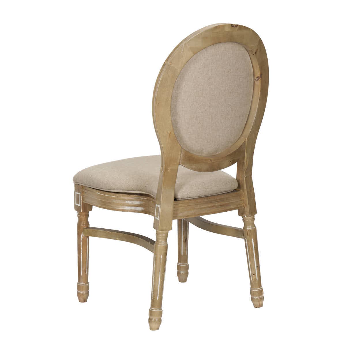 Chivari Antique Distressed Wood Louis Pop Chair Beige Tweed Fabric Back and Seat CLPWANTIQ-ZG-T