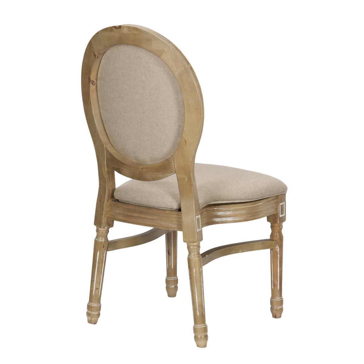 Chivari Antique Distressed Wood Louis Pop Chair Beige Tweed Fabric Back and Seat CLPWANTIQ-ZG-T