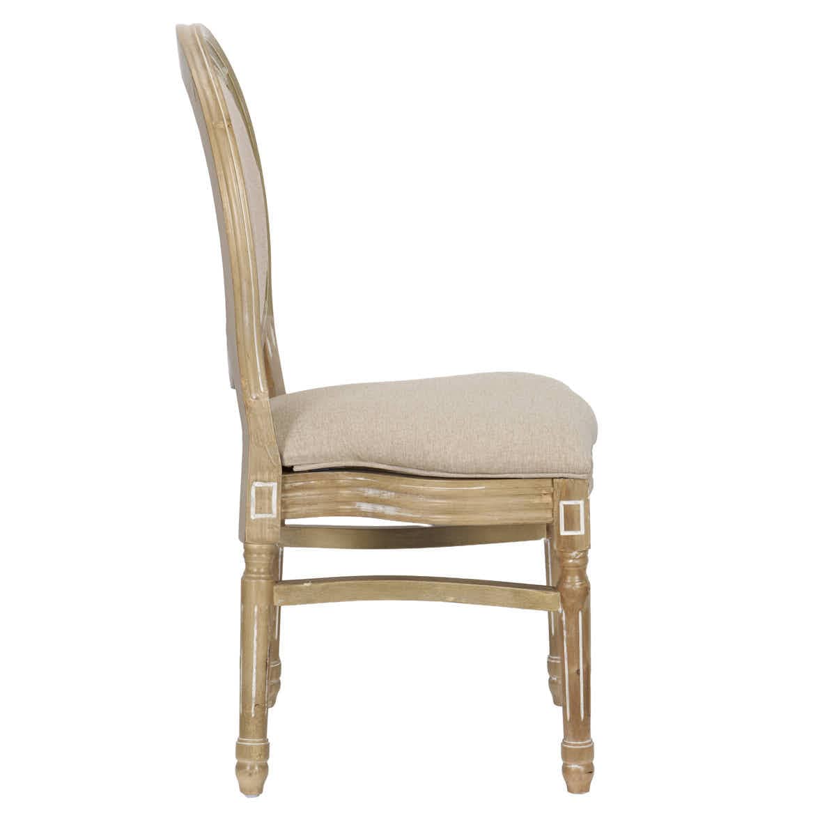 Chivari Antique Distressed Wood Louis Pop Chair Beige Tweed Fabric Back and Seat CLPWANTIQ-ZG-T