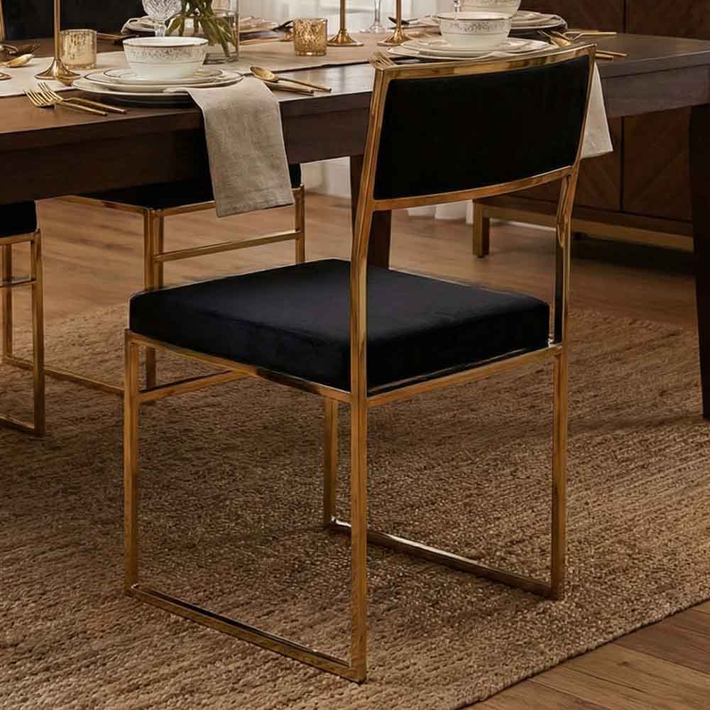 Chivari Melissa Chair in Gold Stainless Steel Frame with Black Cushion Seat and Back CMMG-B-KIT-AX
