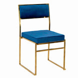 Melissa Chair in Gold Stainless Steel Frame with Blue Cushion Seat and Back