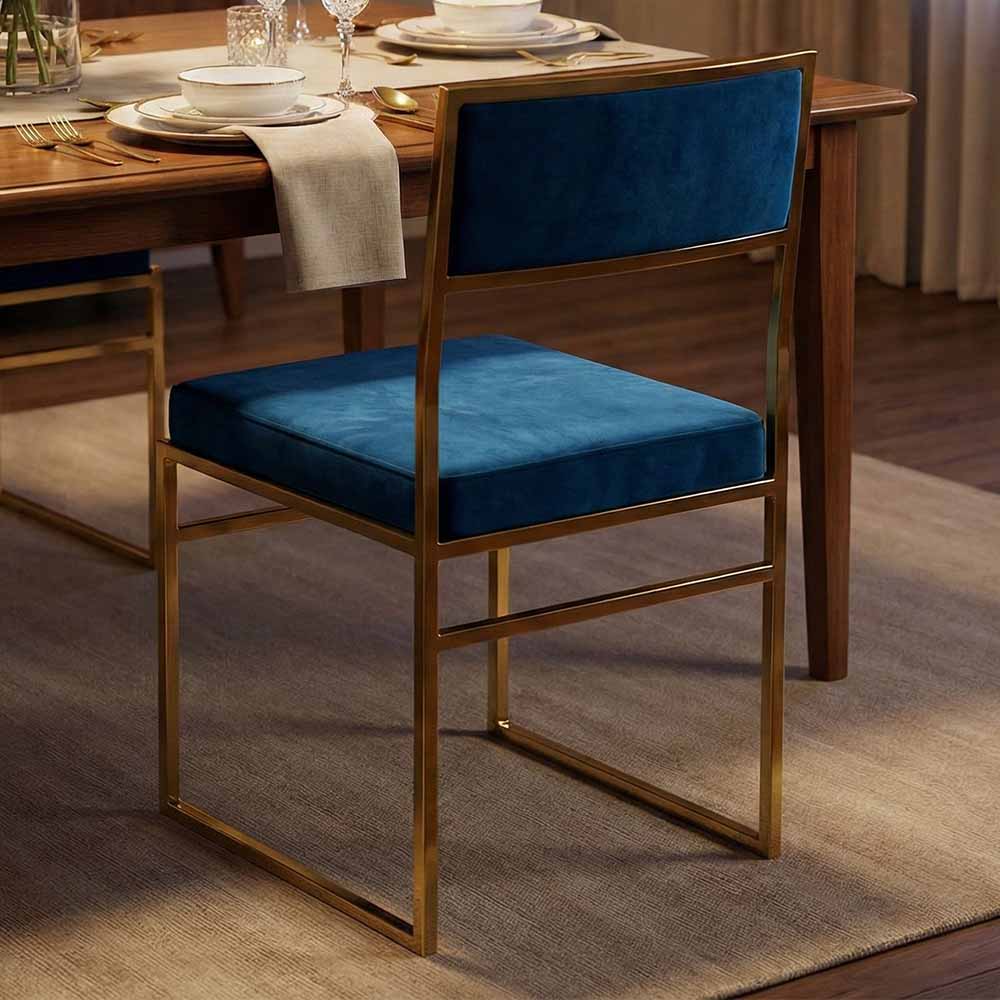 Chivari Melissa Chair in Gold Stainless Steel Frame with Blue Cushion Seat and Back CMMG-BLU-KIT-AX