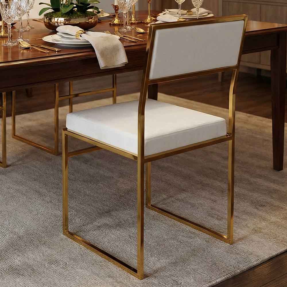Chivari Melissa Chair in Gold Stainless Steel Frame with White Cushion Seat and Back CMMG-WHI-KIT-AX