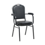 Black Vinyl Silver Vein Steel Frame Crown Back Banquet Chair with Arms