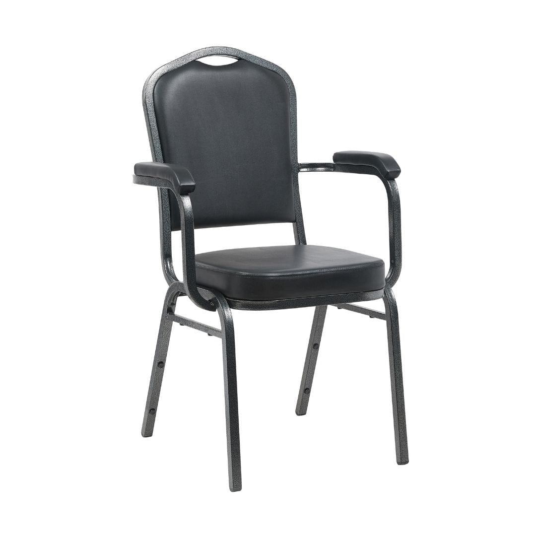 Chivari Black Vinyl Silver Vein Steel Frame Crown Back Banquet Chair with Arms CQCAVB-ZF-T