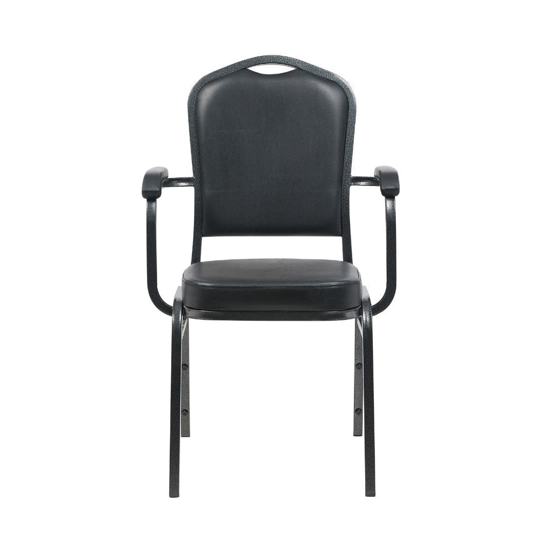Chivari Black Vinyl Silver Vein Steel Frame Crown Back Banquet Chair with Arms CQCAVB-ZF-T