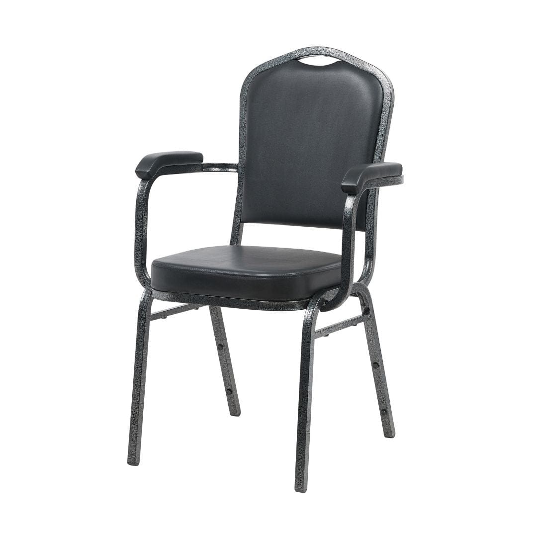 Chivari Black Vinyl Silver Vein Steel Frame Crown Back Banquet Chair with Arms CQCAVB-ZF-T