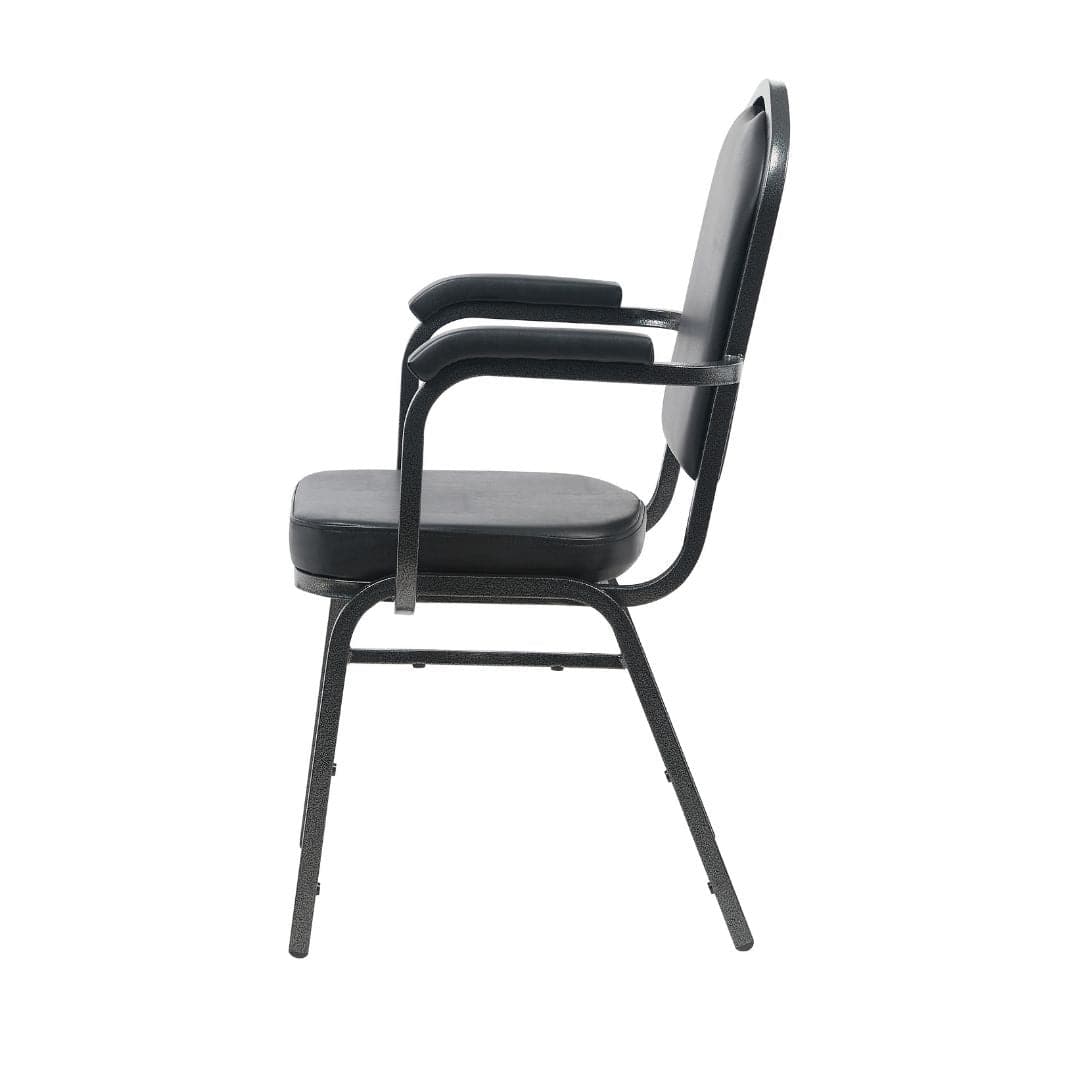 Chivari Black Vinyl Silver Vein Steel Frame Crown Back Banquet Chair with Arms CQCAVB-ZF-T