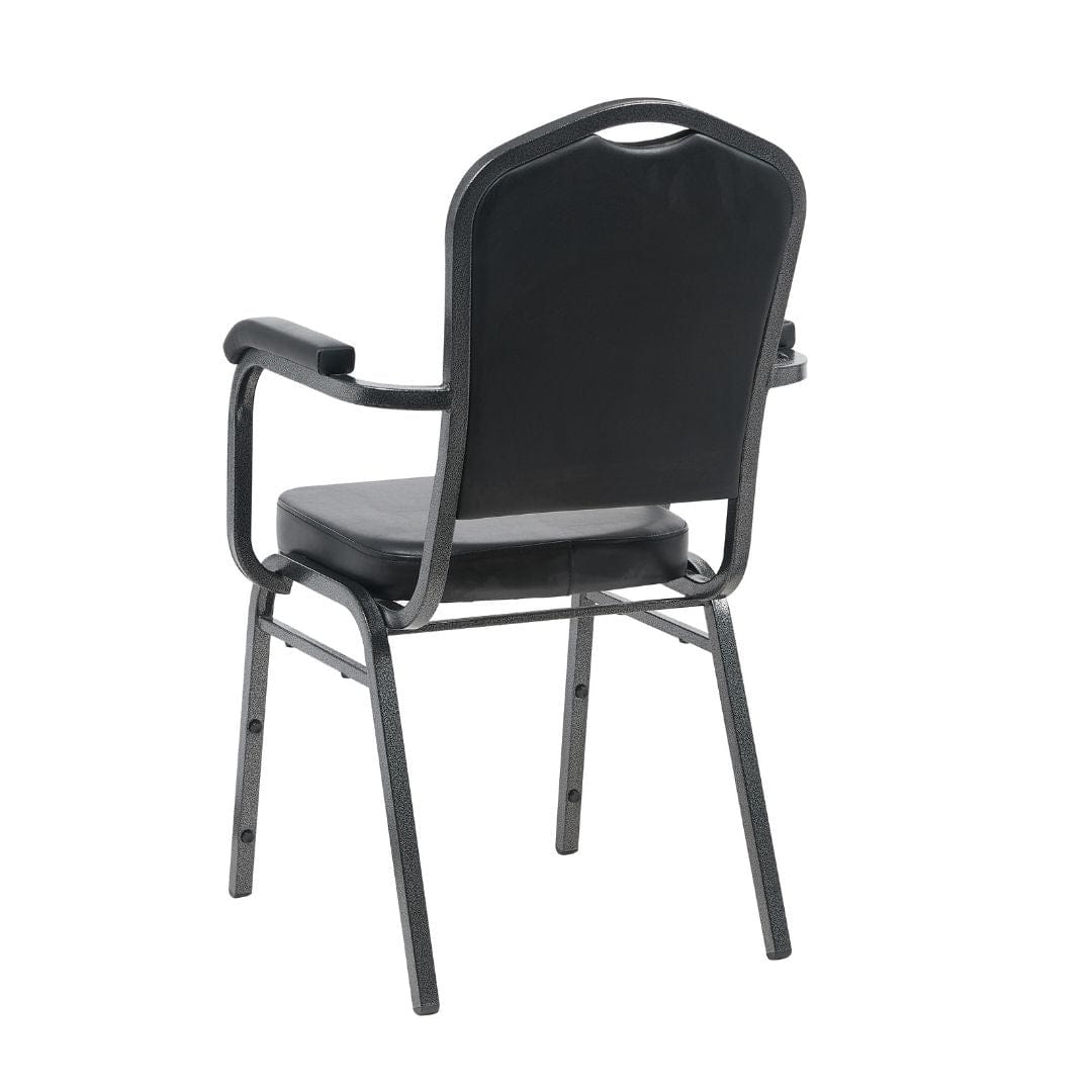Chivari Black Vinyl Silver Vein Steel Frame Crown Back Banquet Chair with Arms CQCAVB-ZF-T