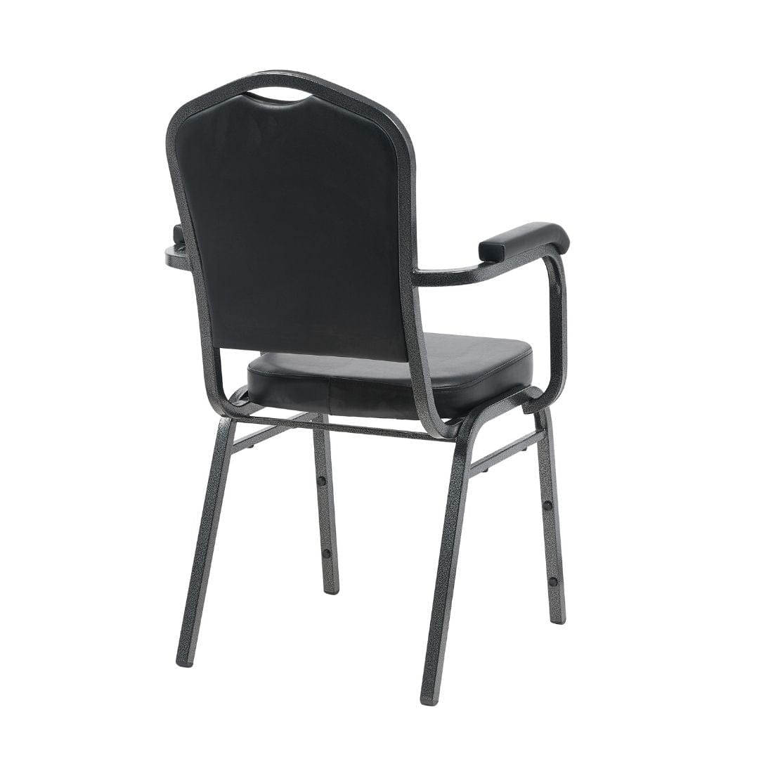 Chivari Black Vinyl Silver Vein Steel Frame Crown Back Banquet Chair with Arms CQCAVB-ZF-T