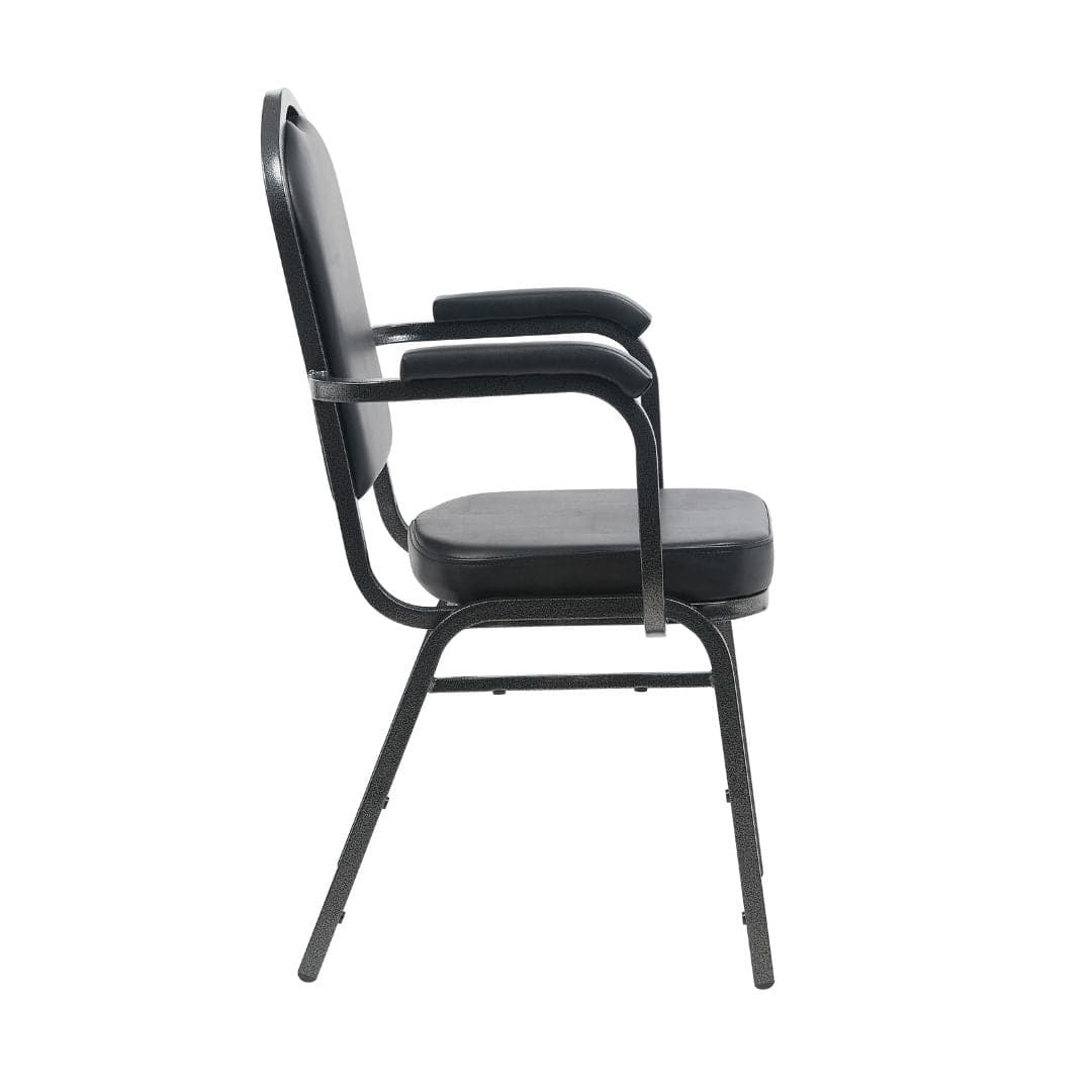 Chivari Black Vinyl Silver Vein Steel Frame Crown Back Banquet Chair with Arms CQCAVB-ZF-T