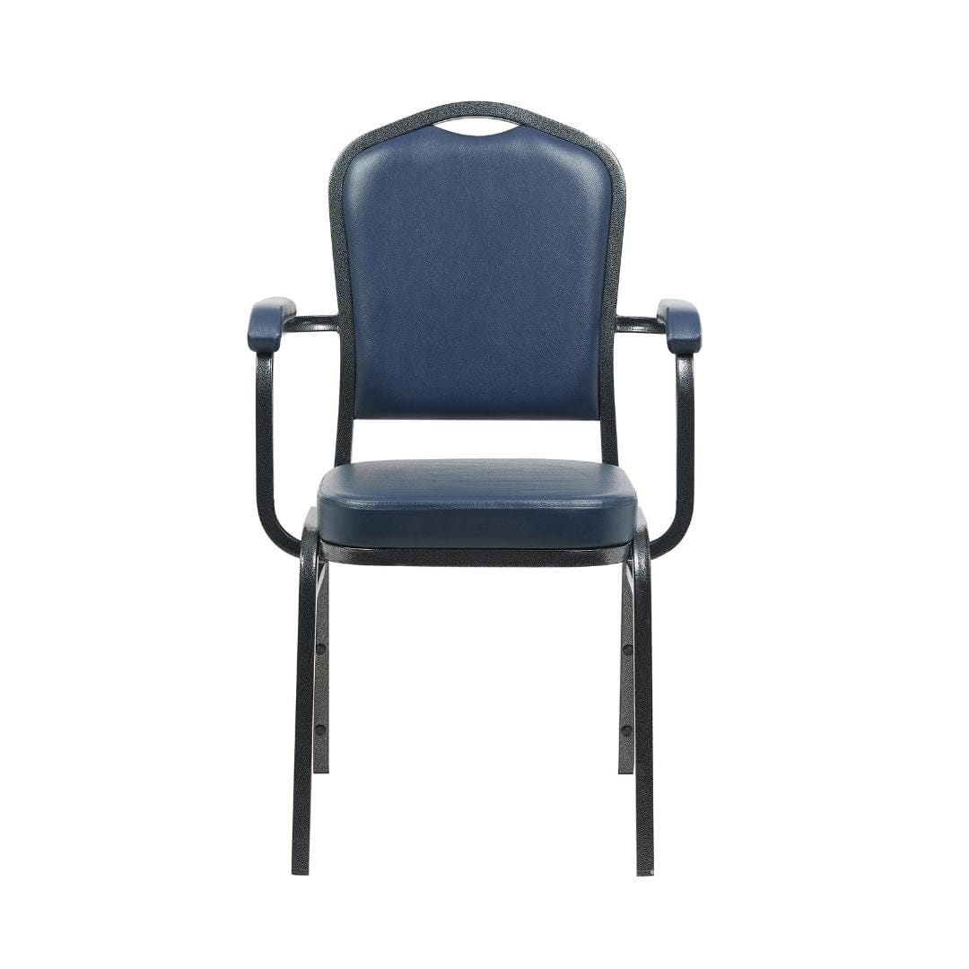 Chivari Navy Blue Vinyl Silver Vein Steel Frame Crown Back Banquet Chair with Arms CQCAVBLU-ZF-T