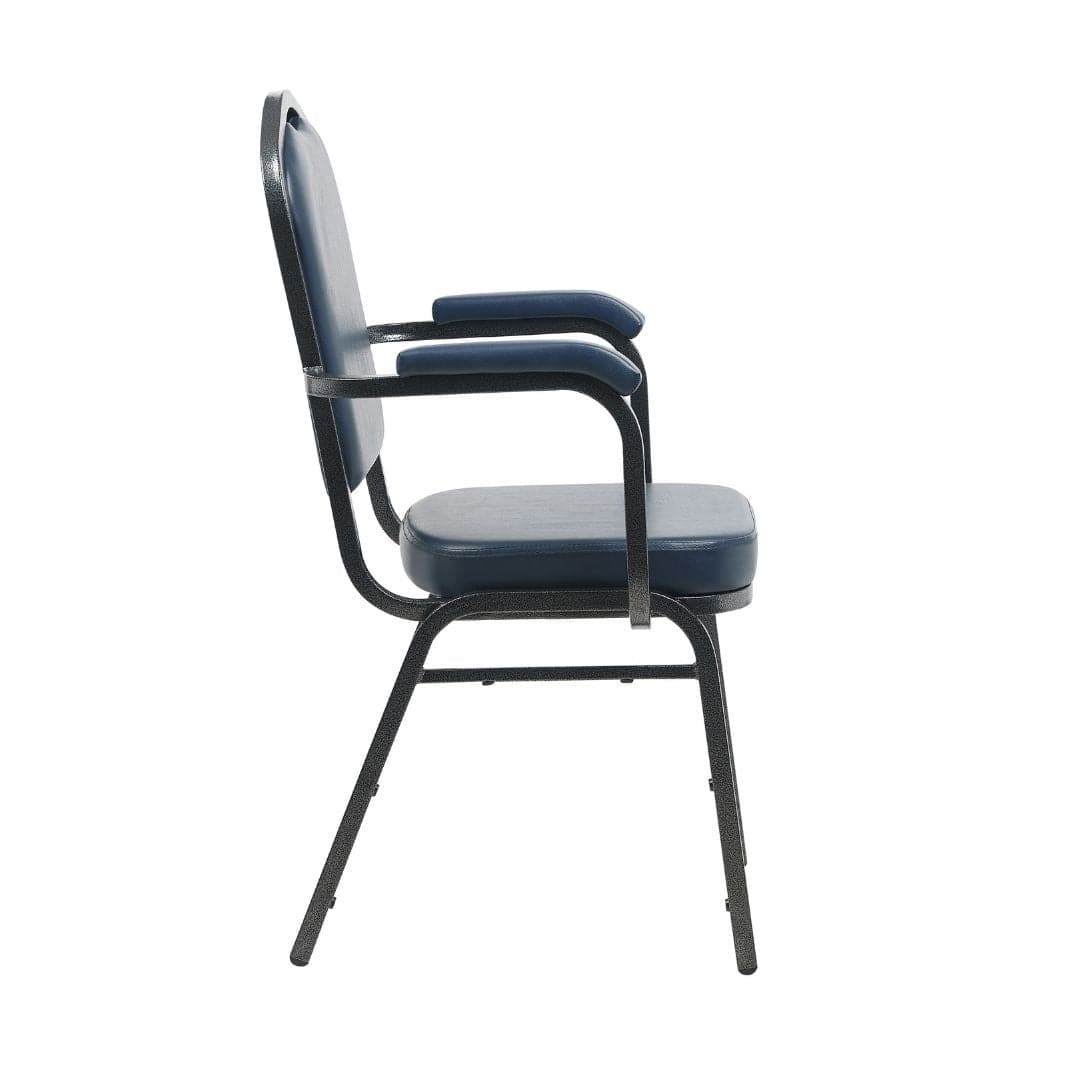 Chivari Navy Blue Vinyl Silver Vein Steel Frame Crown Back Banquet Chair with Arms CQCAVBLU-ZF-T