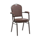 Brown Vinyl Copper Vein Steel Frame Crown Back Banquet Chair with Arms