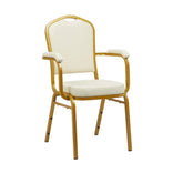Ivory Vinyl Gold Frame Crown Back Banquet Chair with Arms