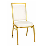 Ivory Vinyl on Gold Frame Square Back Banquet Chair