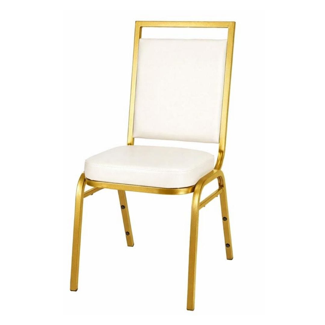 Chivari Ivory Vinyl on Gold Frame Square Back Banquet Chair CQSVI-ZF-T