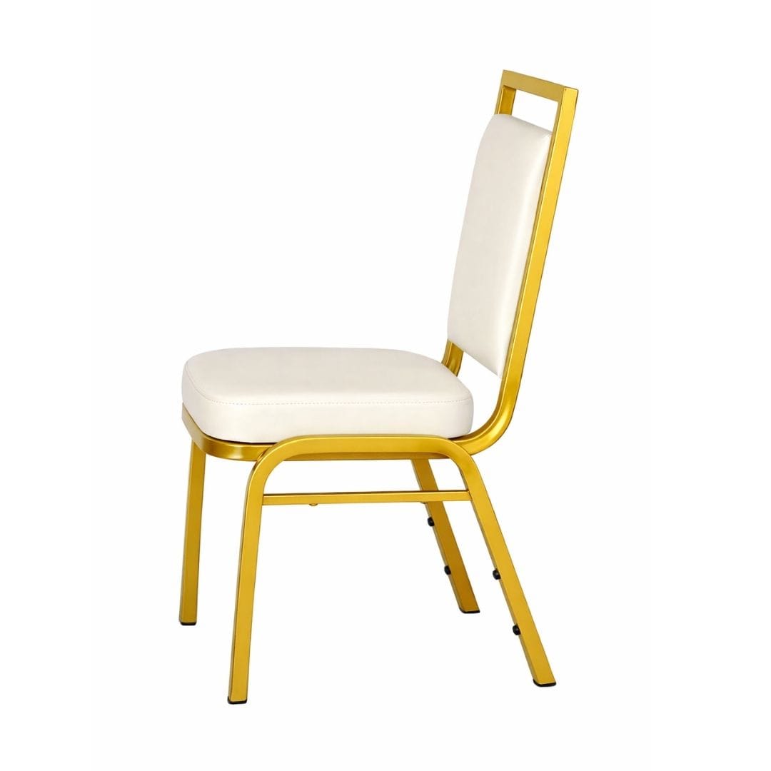 Chivari Ivory Vinyl on Gold Frame Square Back Banquet Chair CQSVI-ZF-T