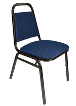 Navy Blue with Gold Dot Fabric Gold Vein Steel Frame Trapezoid Back 34" Banquet Chair