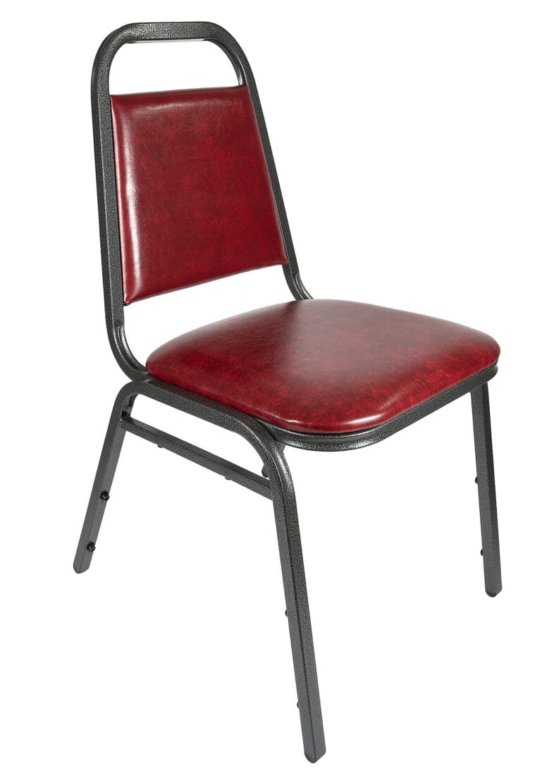 Chivari Burgundy Vinyl Silver Vein Steel Frame Trapezoid Back 34" Banquet Chair CQTVBU4-ZF-T