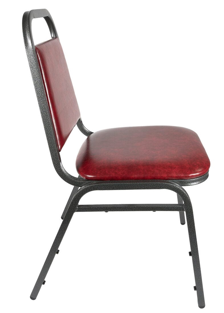 Chivari Burgundy Vinyl Silver Vein Steel Frame Trapezoid Back 34" Banquet Chair CQTVBU4-ZF-T