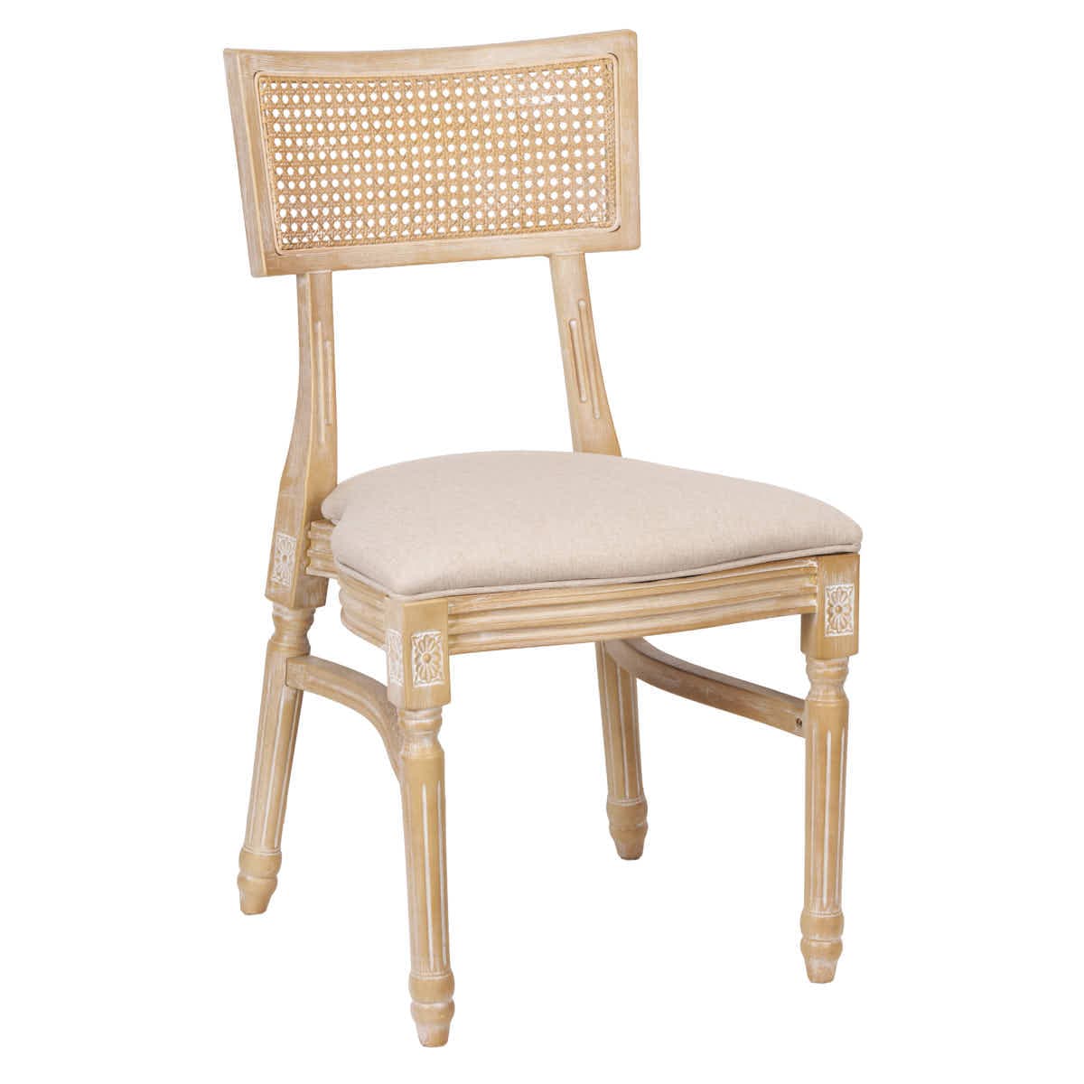 Chivari Beige Tessera Resin Chair with Natural White Wash Frame, Fabric Seat, and Rattan Back CTRNBWW-ZG