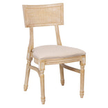 Beige Tessera Resin Chair with Natural White Wash Frame, Fabric Seat, and Rattan Back