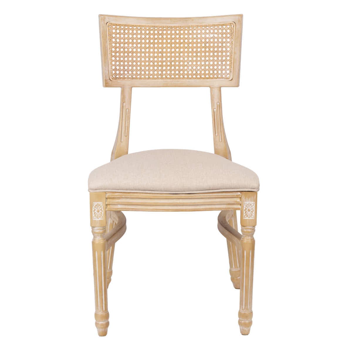 Chivari Beige Tessera Resin Chair with Natural White Wash Frame, Fabric Seat, and Rattan Back CTRNBWW-ZG