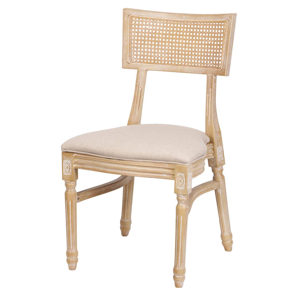 Chivari Beige Tessera Resin Chair with Natural White Wash Frame, Fabric Seat, and Rattan Back CTRNBWW-ZG