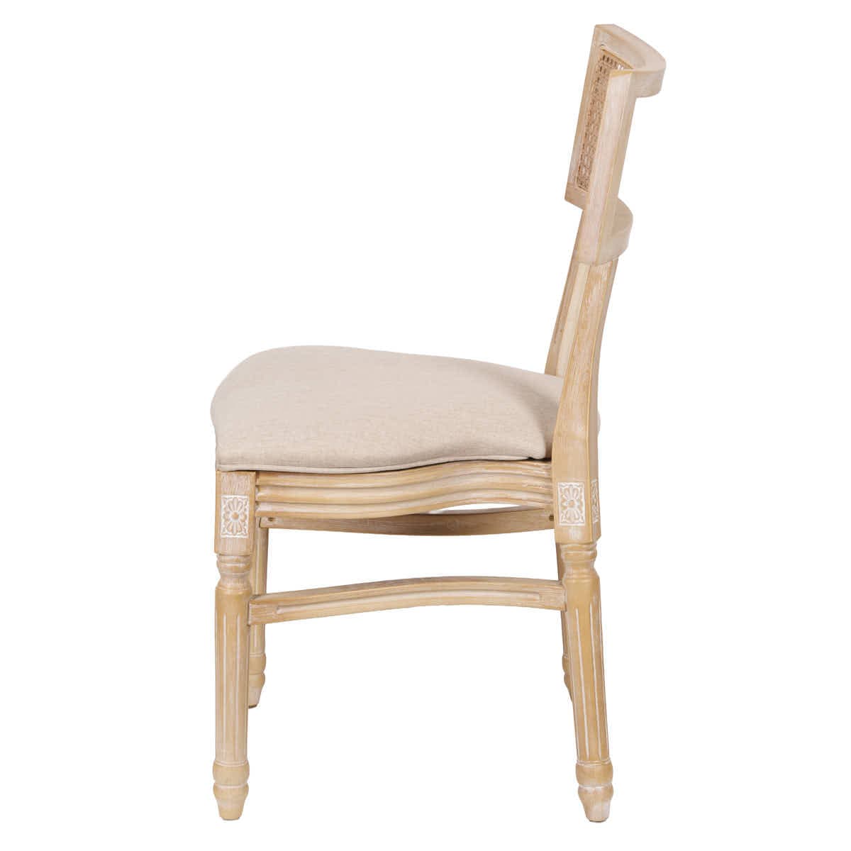 Chivari Beige Tessera Resin Chair with Natural White Wash Frame, Fabric Seat, and Rattan Back CTRNBWW-ZG
