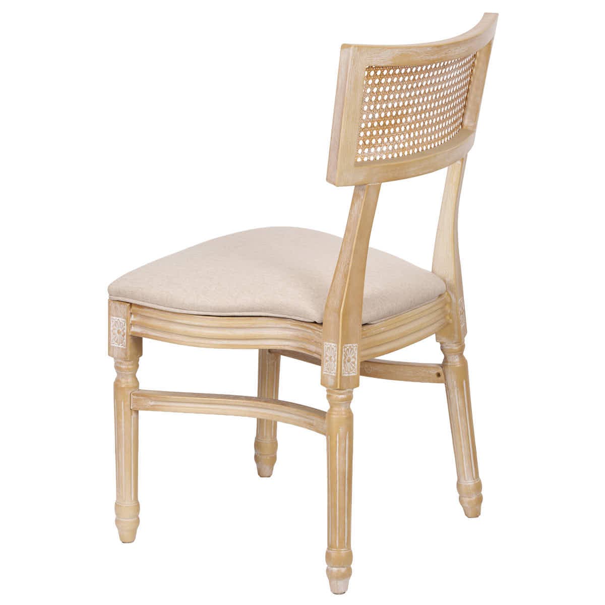 Chivari Beige Tessera Resin Chair with Natural White Wash Frame, Fabric Seat, and Rattan Back CTRNBWW-ZG