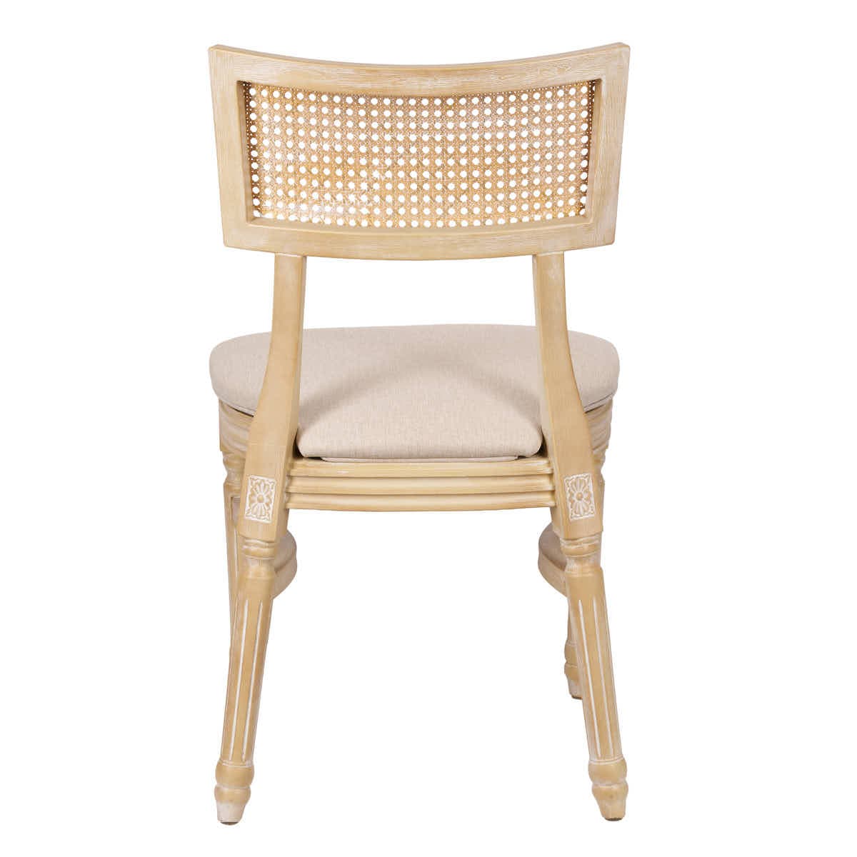 Chivari Beige Tessera Resin Chair with Natural White Wash Frame, Fabric Seat, and Rattan Back CTRNBWW-ZG