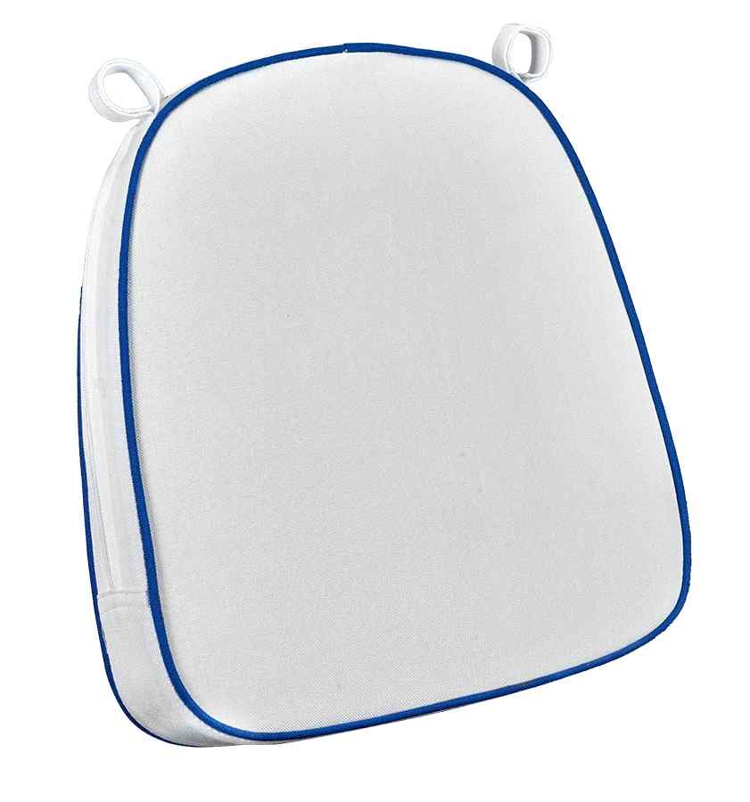 Chivari White with Royal BluePiping, 2.5" Thick Chair Cushion - World's Best Cushions CUSHBST-WBL-AX-T