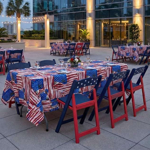 Chivari Red and Blue Old Glory SuperResin Folding Chair with Blue Vinyl Cushion CFRRWB-AX-T