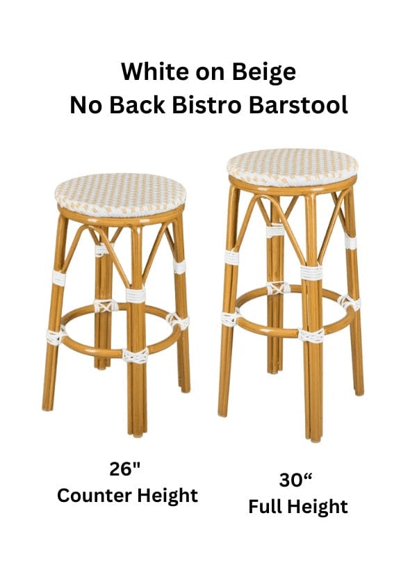 Toulouse White on Beige Medium Frame 26" Counter Height No Back Bistro Barstool BCNBPWB-AX-T