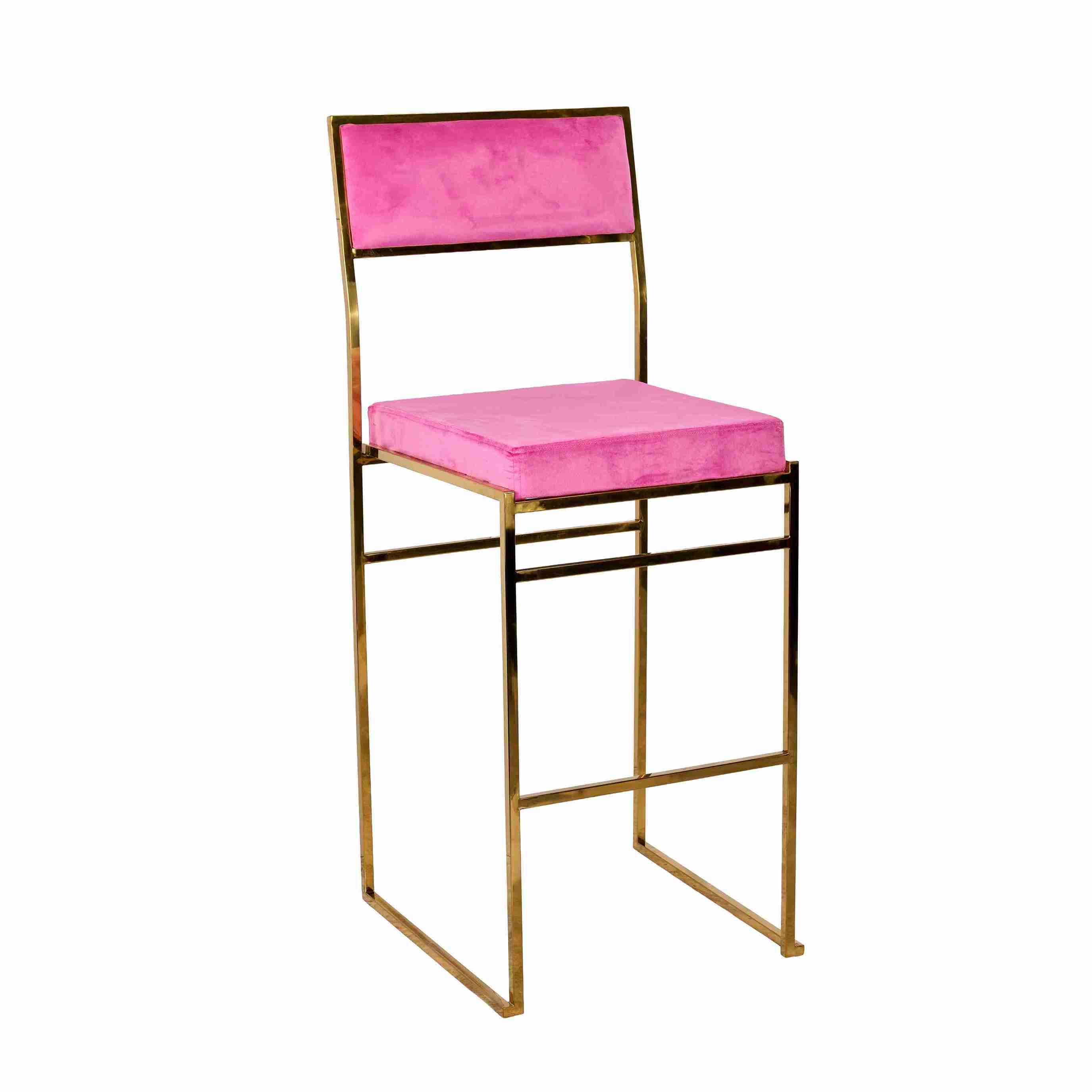 Chivari Melissa Barstool in Gold Stainless Steel Frame with Fuchsia Cushion Seat and Back BMMG-FU-KIT-AX