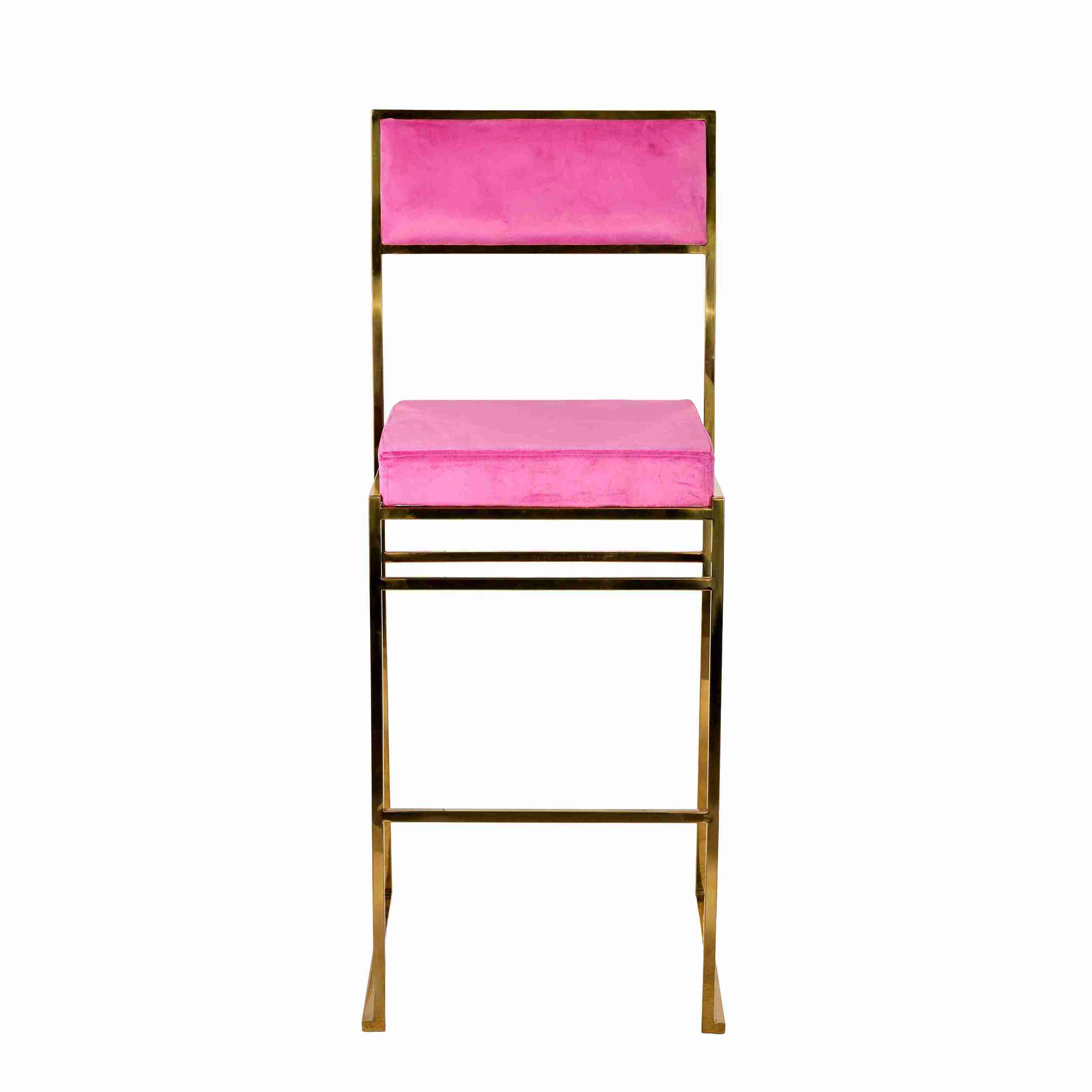 Chivari Melissa Barstool in Gold Stainless Steel Frame with Fuchsia Cushion Seat and Back BMMG-FU-KIT-AX