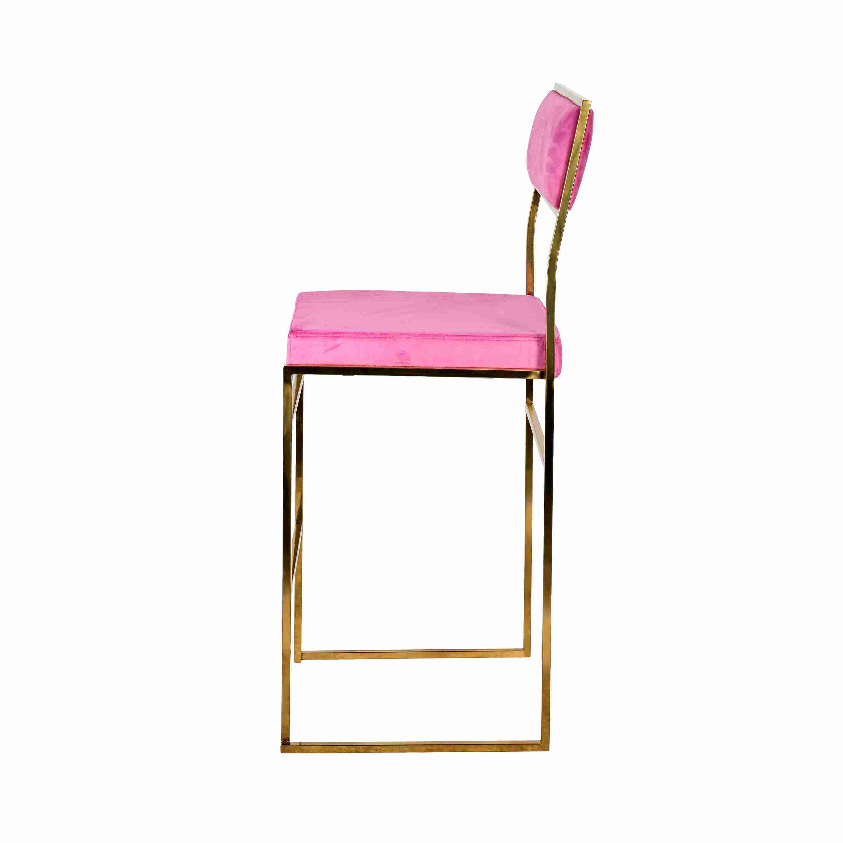 Chivari Melissa Barstool in Gold Stainless Steel Frame with Fuchsia Cushion Seat and Back BMMG-FU-KIT-AX