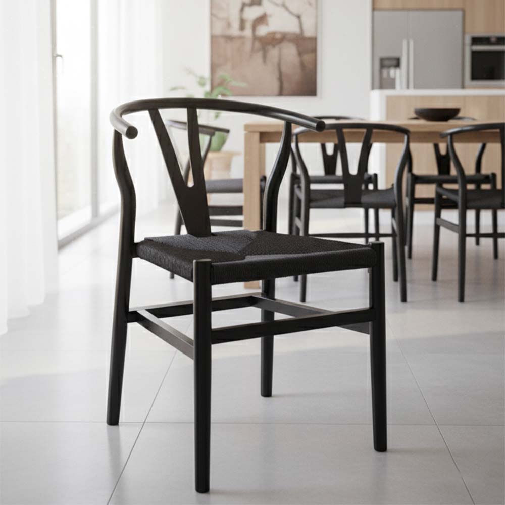 Chivari Black Wood Wishbone Chair with Black Rope Seat CWHWBB-ZG-T