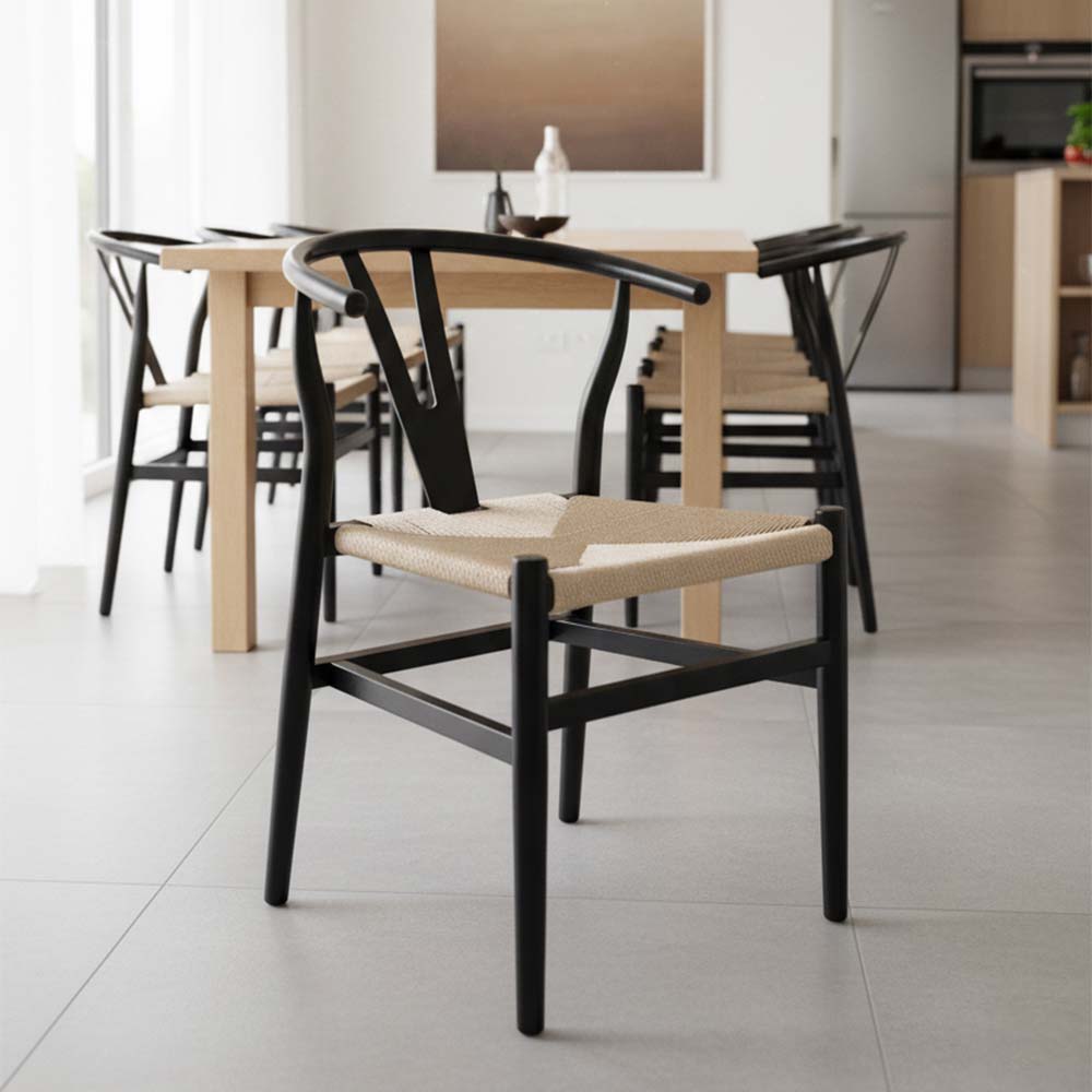 Black Wood Wishbone Chair with Natural Rope Seat