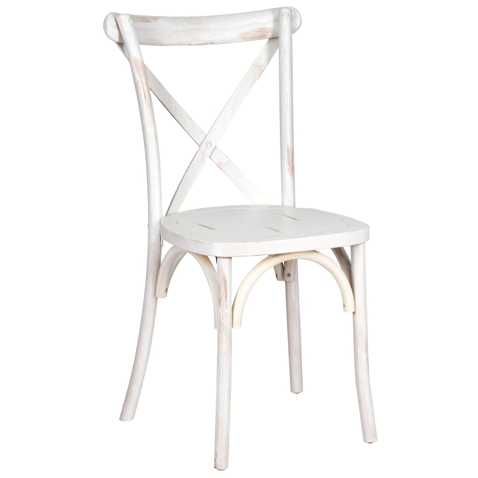 Chivari 24 Pack White Distressed ToughWood™ Cross Back Chair CXWWD-AX-T-24