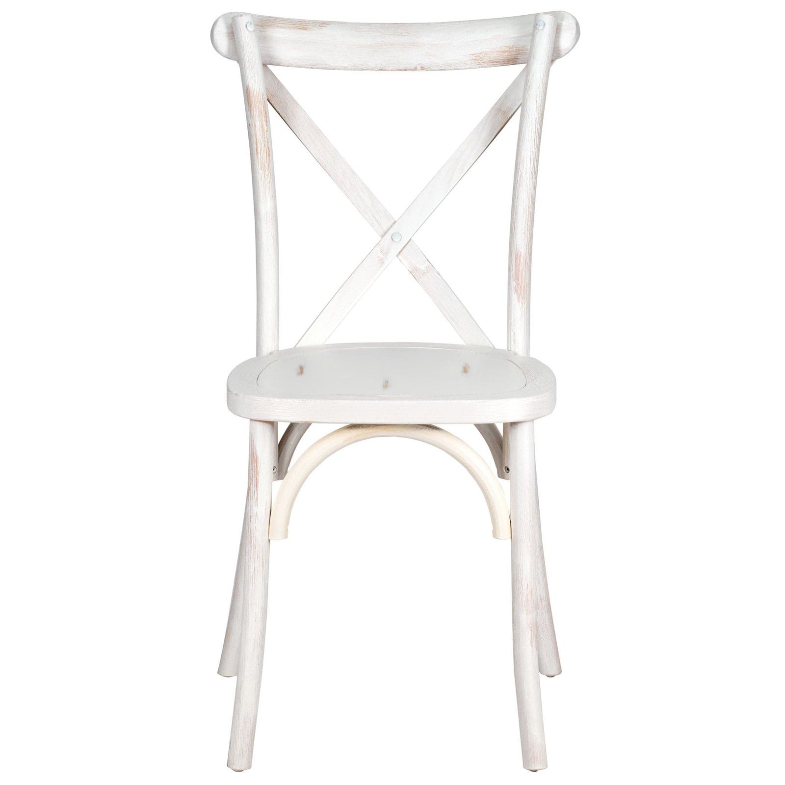 Chivari 24 Pack White Distressed ToughWood™ Cross Back Chair CXWWD-AX-T-24