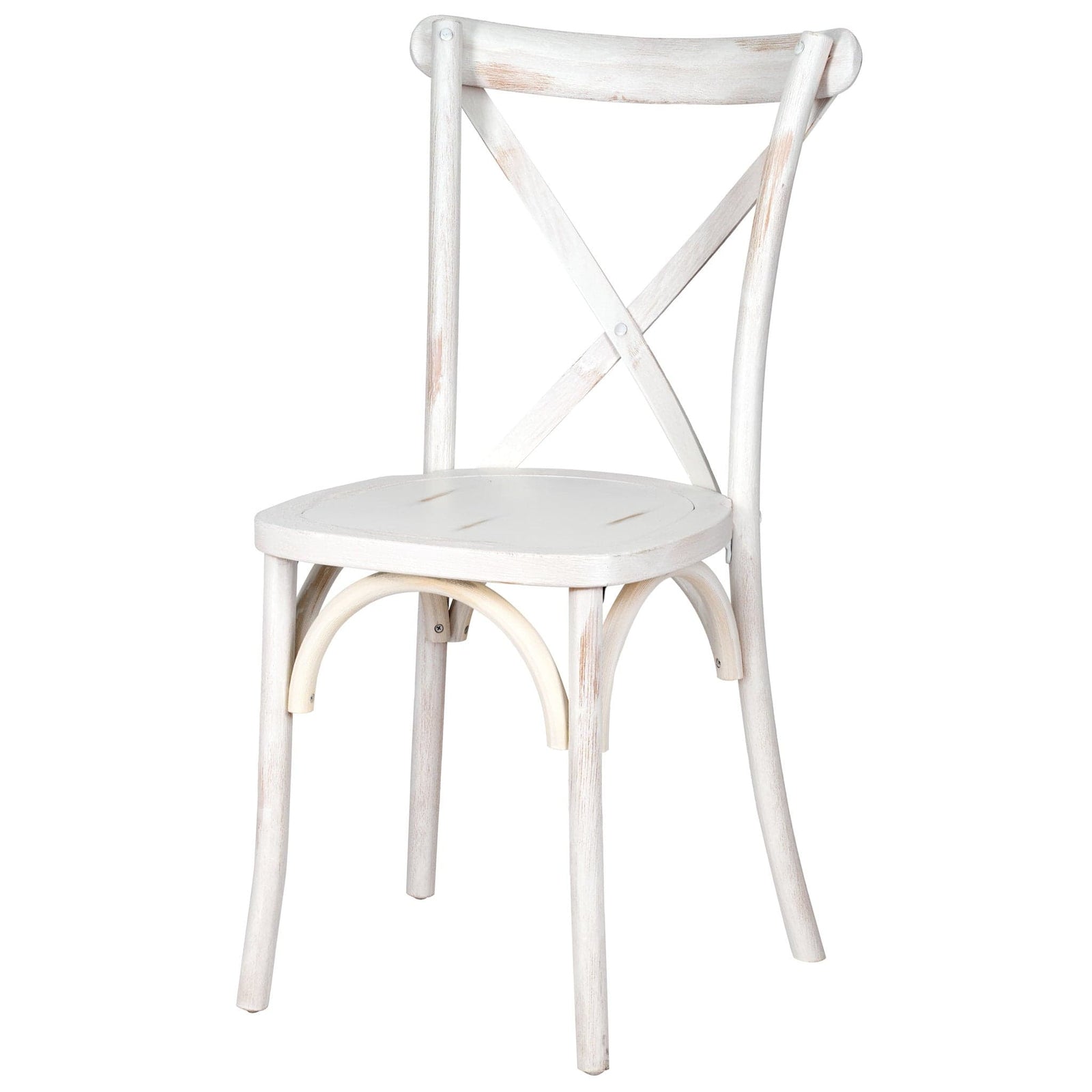 Chivari 24 Pack White Distressed ToughWood™ Cross Back Chair CXWWD-AX-T-24