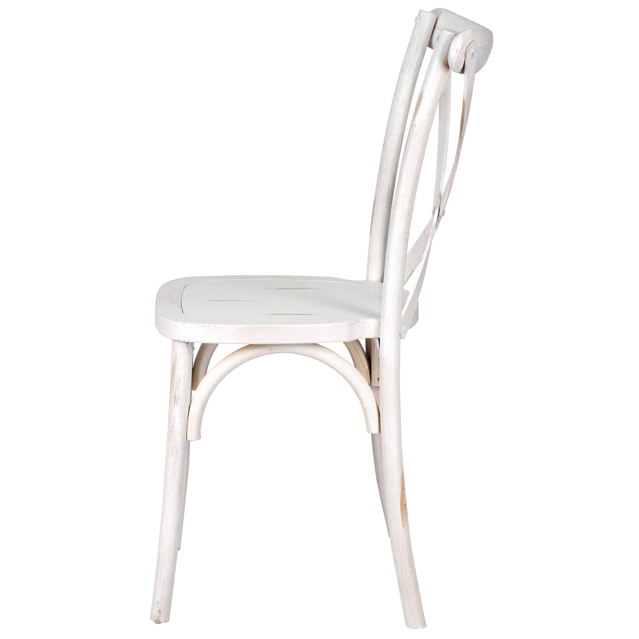 Chivari 24 Pack White Distressed ToughWood™ Cross Back Chair CXWWD-AX-T-24