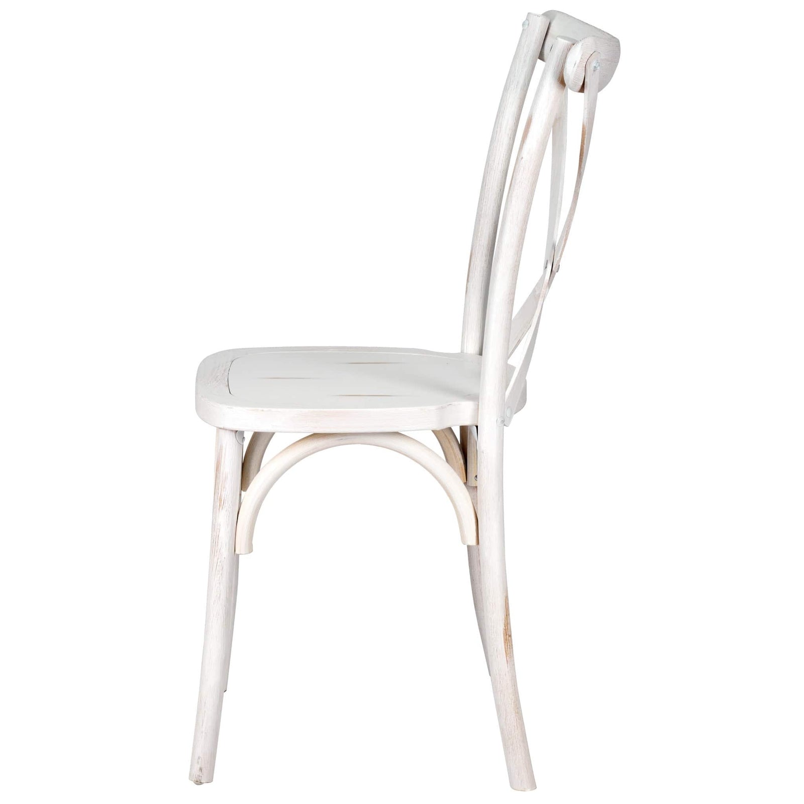 Chivari 24 Pack White Distressed ToughWood™ Cross Back Chair CXWWD-AX-T-24