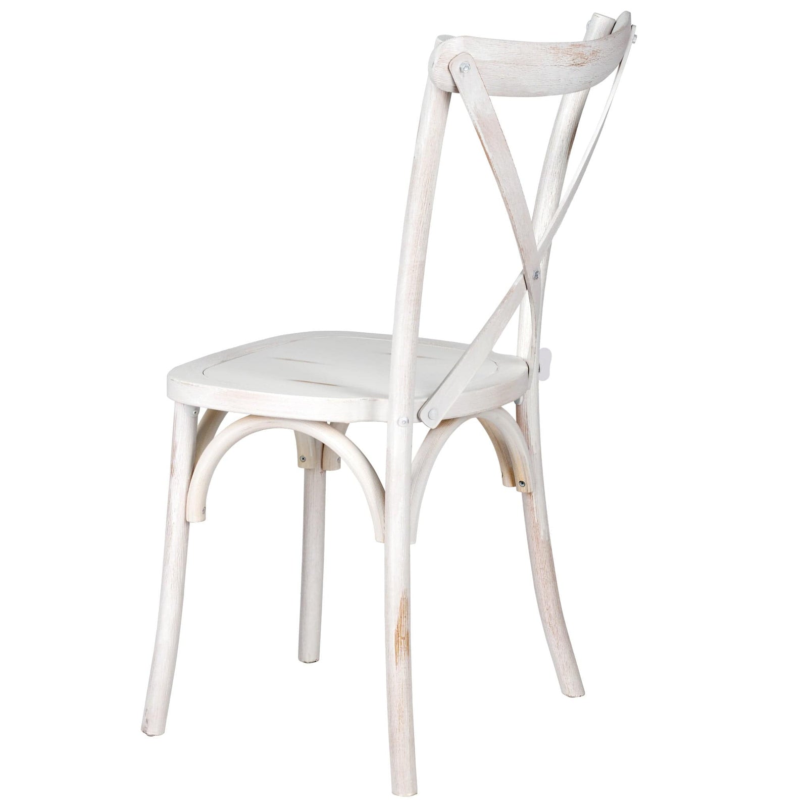 Chivari 24 Pack White Distressed ToughWood™ Cross Back Chair CXWWD-AX-T-24