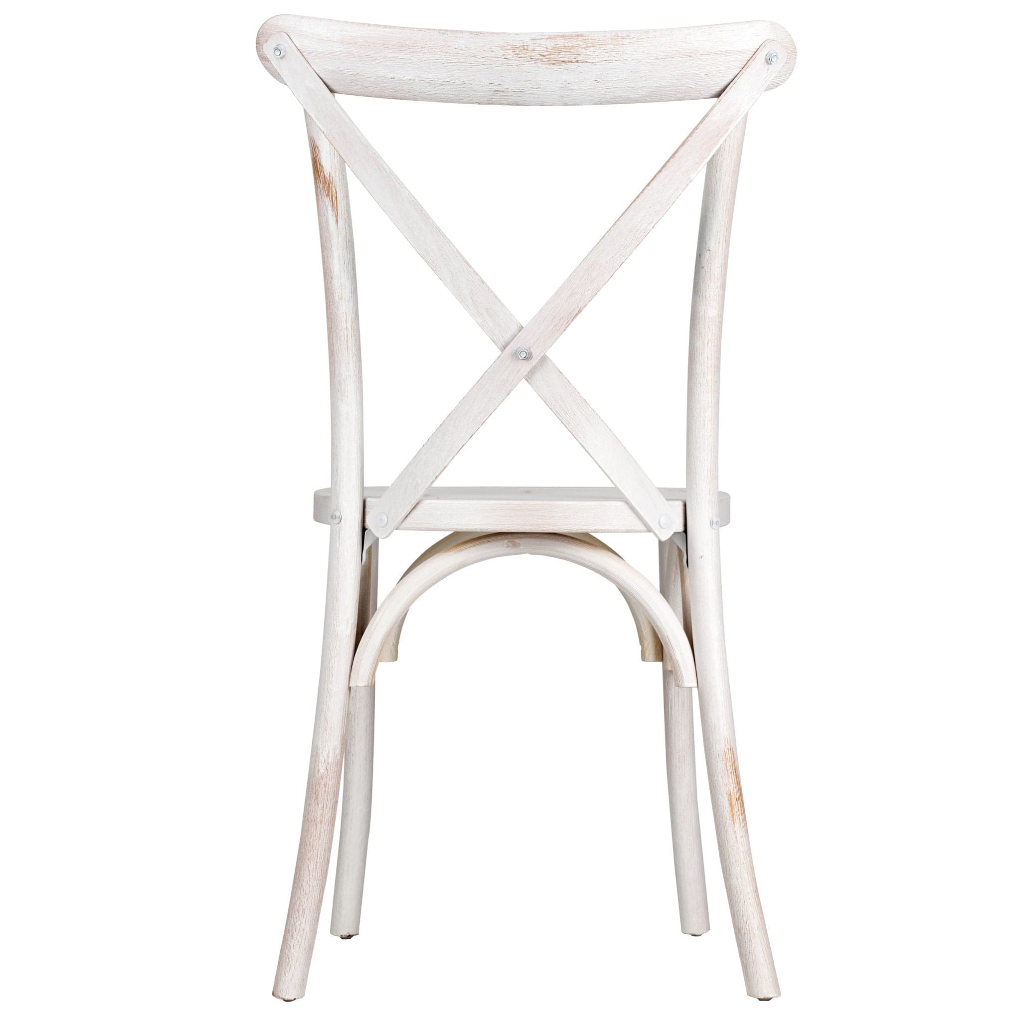 Chivari 24 Pack White Distressed ToughWood™ Cross Back Chair CXWWD-AX-T-24