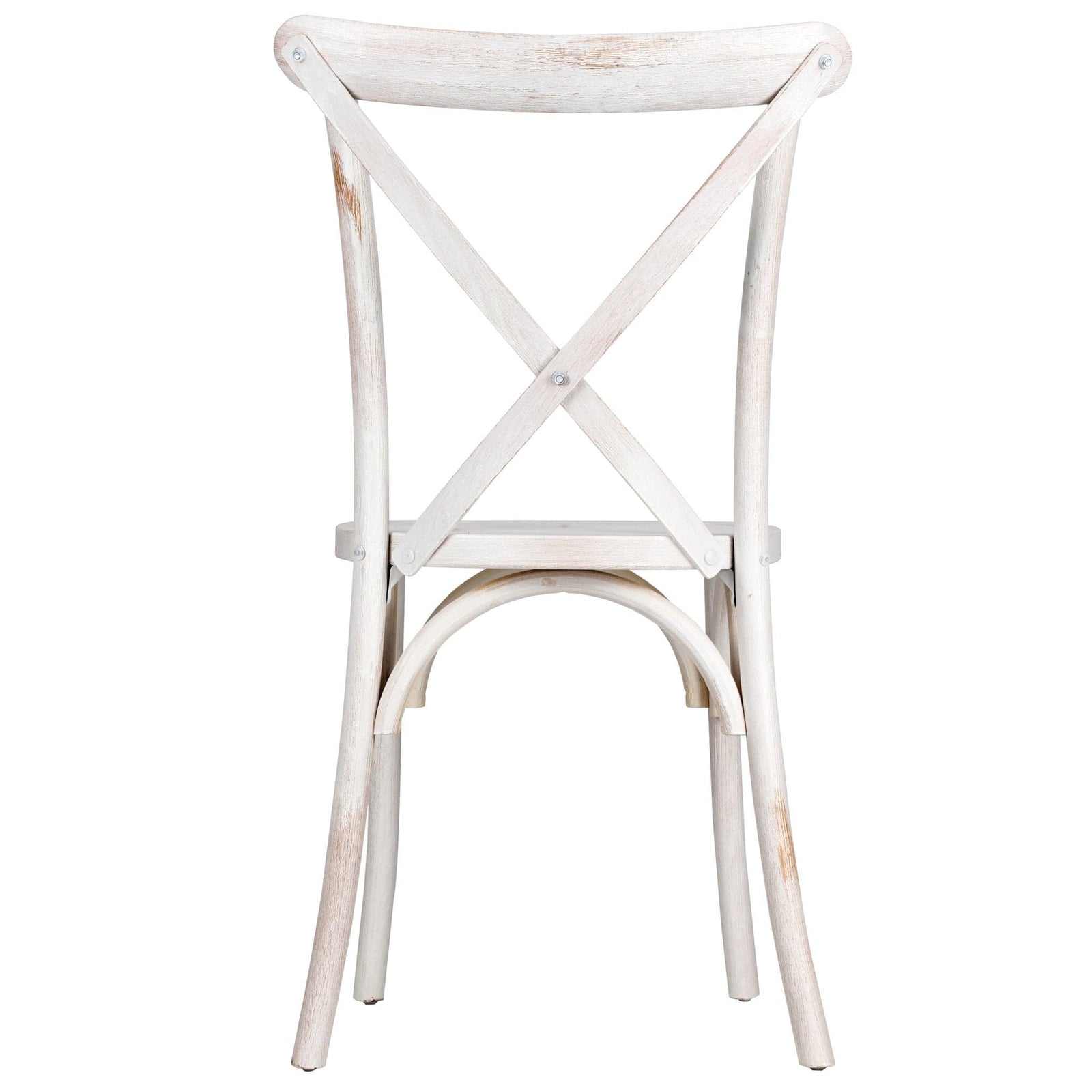 Chivari 24 Pack White Distressed ToughWood™ Cross Back Chair CXWWD-AX-T-24